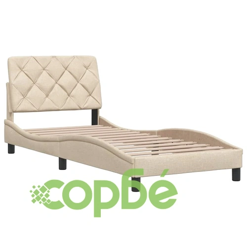 Елегантна рамка за единично легло с тапицирана табла, 90x190 см, кремав плат, метална конструкция ➤ топ цена ➤ sorbe.bg