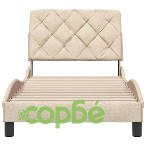 Елегантна рамка за единично легло с тапицирана табла, 90x190 см, кремав плат, метална конструкция ➤ топ цена ➤ sorbe.bg