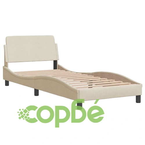 Елегантна рамка за единично легло с тапицирана табла, 90x190 см, кремав плат, метална конструкция ➤ топ цена ➤ sorbe.bg