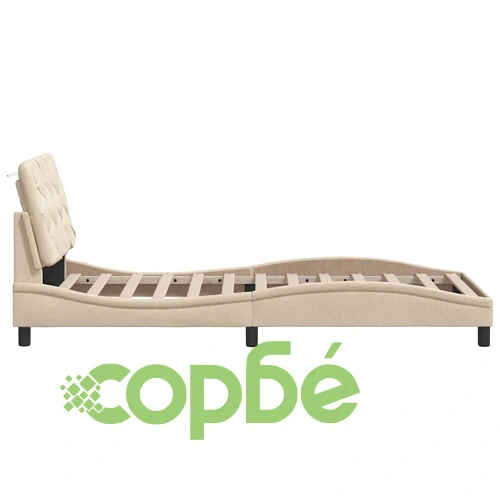 Елегантна рамка за единично легло с тапицирана табла, 90x190 см, кремав плат, метална конструкция ➤ топ цена ➤ sorbe.bg