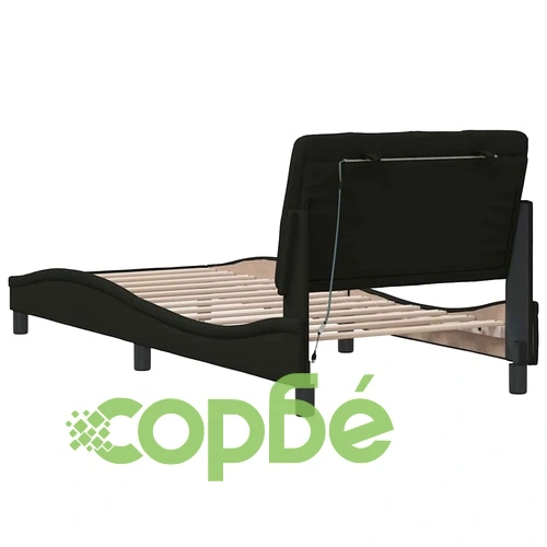 Елегантна рамка за легло с LED осветление, 90x190 см, черен плат, без матрак ➤ топ цена ➤ sorbe.bg