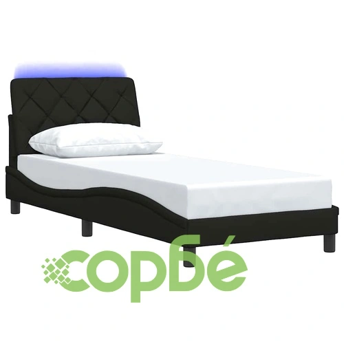 Стилна рамка за легло от плат с LED осветление, 90x200 см, черна ➤ топ цена ➤ sorbe.bg