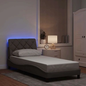 Елегантна рамка за легло с LED осветление, таупе, 90x200 см, полиестерен плат, метална конструкция