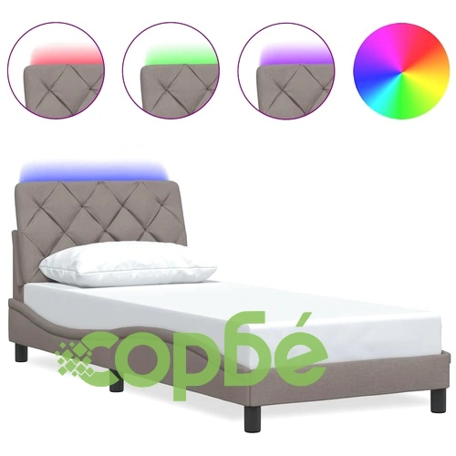 Елегантна рамка за легло с LED осветление, таупе, 90x200 см, полиестерен плат, метална конструкция ➤ топ цена ➤ sorbe.bg