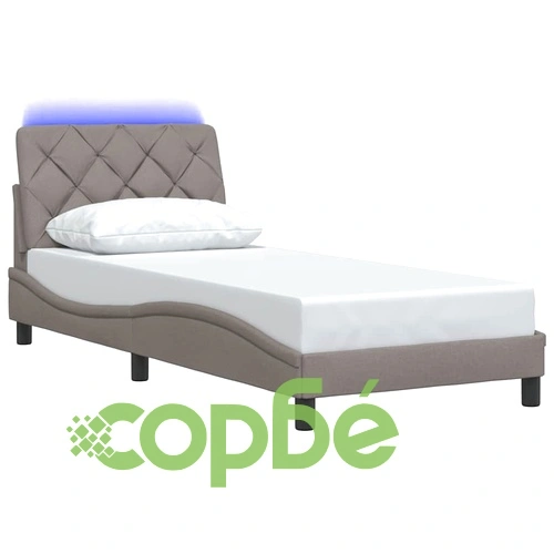 Елегантна рамка за легло с LED осветление, таупе, 90x200 см, полиестерен плат, метална конструкция ➤ топ цена ➤ sorbe.bg