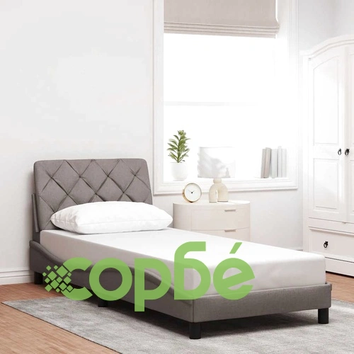 Елегантна рамка за легло с LED осветление, таупе, 90x200 см, полиестерен плат, метална конструкция ➤ топ цена ➤ sorbe.bg