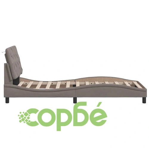 Елегантна рамка за легло с LED осветление, таупе, 90x200 см, полиестерен плат, метална конструкция ➤ топ цена ➤ sorbe.bg