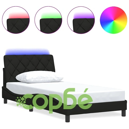 Луксозна рамка за легло с LED осветление, черна, 100x200 см, плат ➤ топ цена ➤ sorbe.bg