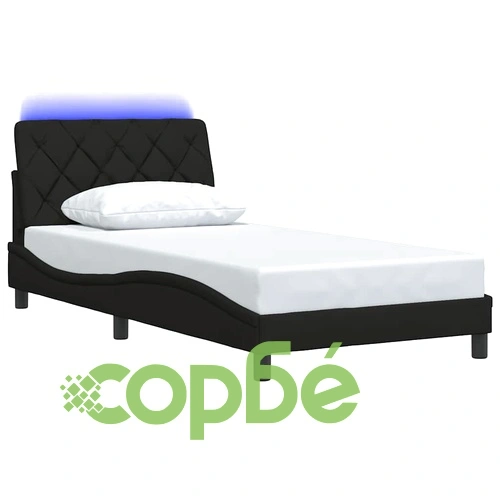 Луксозна рамка за легло с LED осветление, черна, 100x200 см, плат ➤ топ цена ➤ sorbe.bg