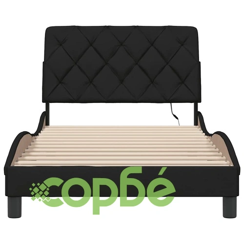 Луксозна рамка за легло с LED осветление, черна, 100x200 см, плат ➤ топ цена ➤ sorbe.bg