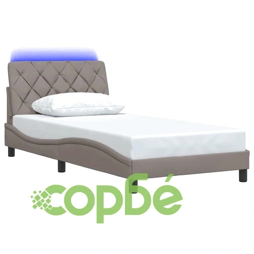 Рамка за легло с LED осветление, таупе, 100x200 см, полиестерен плат ➤ топ цена ➤ sorbe.bg