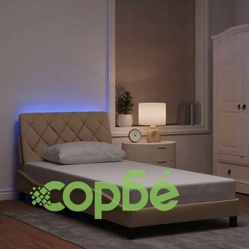 Рамка за легло от плат с LED осветление, 100x200 см, кремава, без матрак ➤ топ цена ➤ sorbe.bg