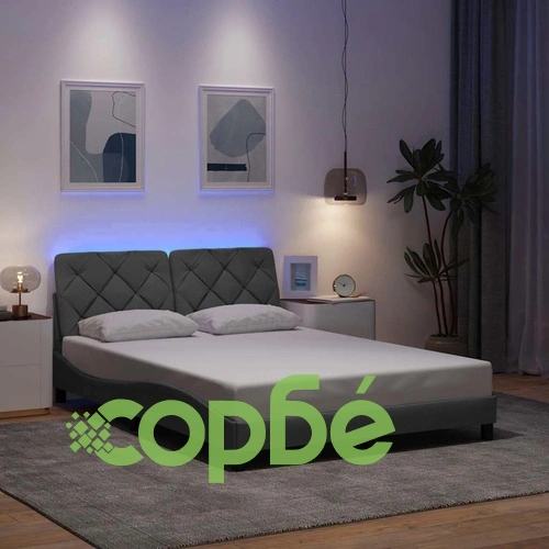 Луксозна рамка за легло от плат с LED осветление, 120x200 см, светлосива ➤ топ цена ➤ sorbe.bg