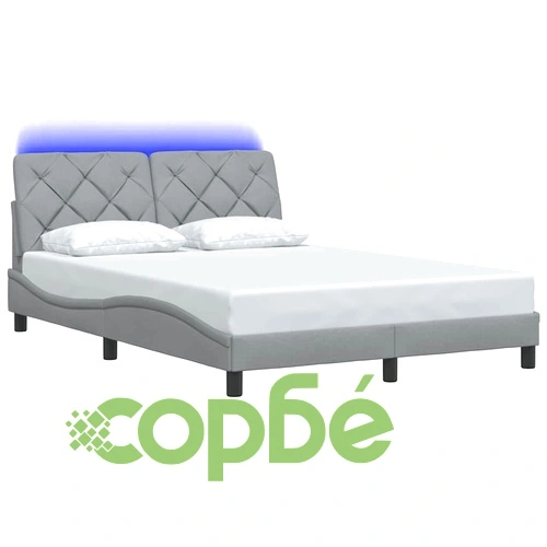 Луксозна рамка за легло от плат с LED осветление, 120x200 см, светлосива ➤ топ цена ➤ sorbe.bg