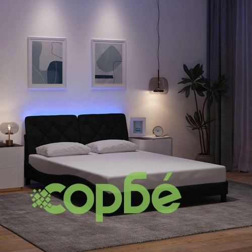 Луксозна рамка за легло от плат с LED осветление, черна, 120x200 см ➤ топ цена ➤ sorbe.bg