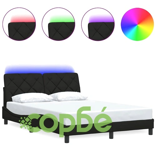Луксозна рамка за легло от плат с LED осветление, черна, 120x200 см ➤ топ цена ➤ sorbe.bg