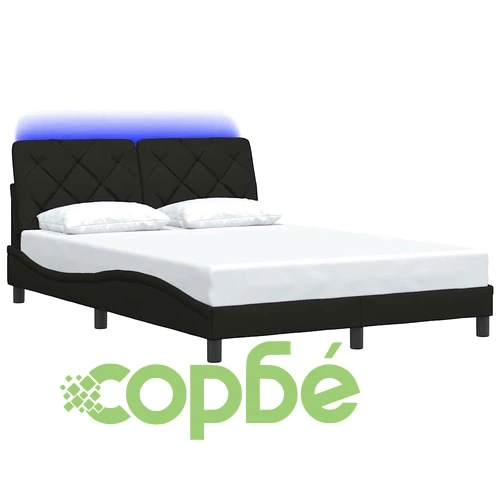 Луксозна рамка за легло от плат с LED осветление, черна, 120x200 см ➤ топ цена ➤ sorbe.bg