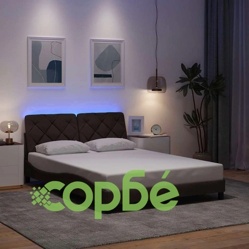 Луксозна рамка за легло от плат с LED осветление, 120x200 см, тъмнокафява ➤ топ цена ➤ sorbe.bg