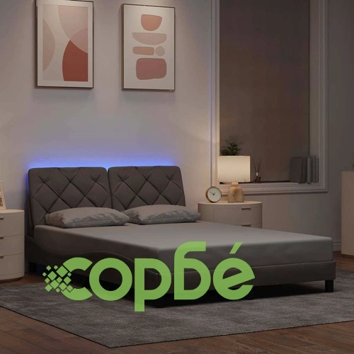 Луксозна рамка за легло от полиестерен плат с LED осветление, 140x190 см, цвят Taupe ➤ топ цена ➤ sorbe.bg