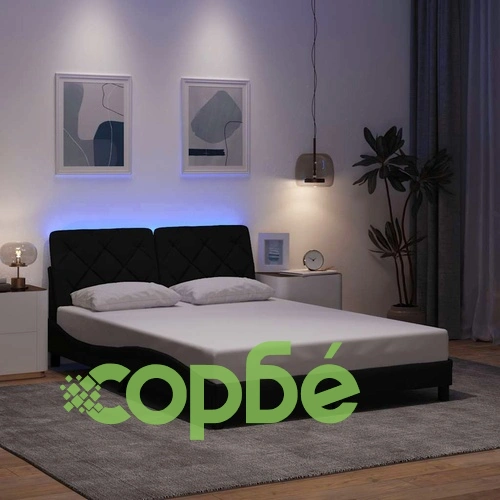 Луксозна рамка за легло с LED осветление, черна, 140x200 см, плат ➤ топ цена ➤ sorbe.bg