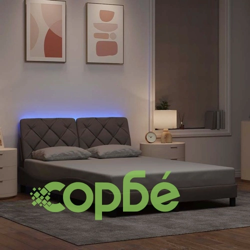 Луксозна рамка за легло от плат с LED осветление, цвят таупе, 140x200 см ➤ топ цена ➤ sorbe.bg
