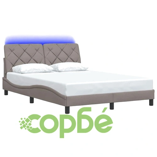 Луксозна рамка за легло от плат с LED осветление, цвят таупе, 140x200 см ➤ топ цена ➤ sorbe.bg