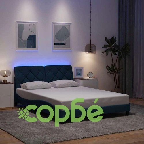 Луксозна рамка за легло с LED осветление, синя, 140x200 см, плат ➤ топ цена ➤ sorbe.bg