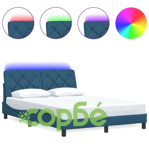 Луксозна рамка за легло с LED осветление, синя, 140x200 см, плат ➤ топ цена ➤ sorbe.bg