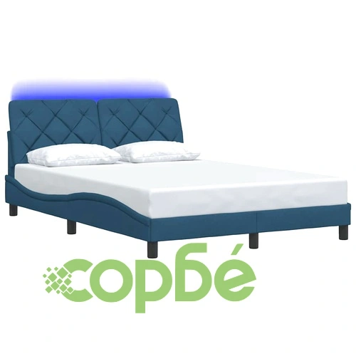 Луксозна рамка за легло с LED осветление, синя, 140x200 см, плат ➤ топ цена ➤ sorbe.bg