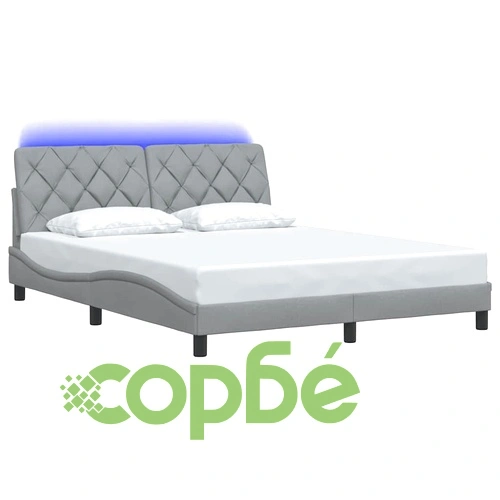 Луксозна рамка за легло от плат с LED осветление, 160x200 см, светлосива ➤ топ цена ➤ sorbe.bg