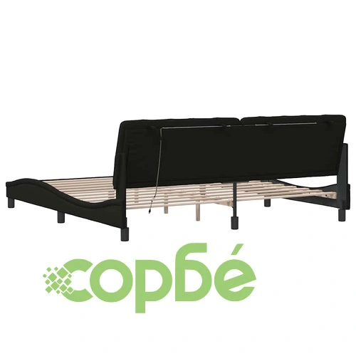 Луксозна рамка за легло с LED осветление, черна, 200x200 см, текстилна тапицерия ➤ топ цена ➤ sorbe.bg