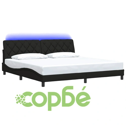 Луксозна рамка за легло с LED осветление, черна, 200x200 см, текстилна тапицерия ➤ топ цена ➤ sorbe.bg