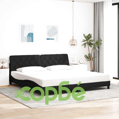 Луксозна рамка за легло с LED осветление, черна, 200x200 см, текстилна тапицерия ➤ топ цена ➤ sorbe.bg