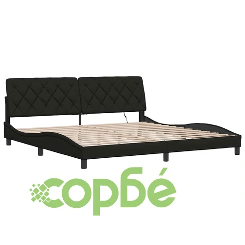 Луксозна рамка за легло с LED осветление, черна, 200x200 см, текстилна тапицерия ➤ топ цена ➤ sorbe.bg