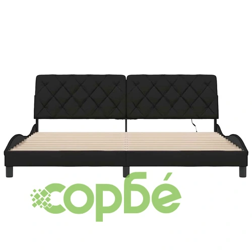 Луксозна рамка за легло с LED осветление, черна, 200x200 см, текстилна тапицерия ➤ топ цена ➤ sorbe.bg