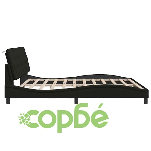 Луксозна рамка за легло с LED осветление, черна, 200x200 см, текстилна тапицерия ➤ топ цена ➤ sorbe.bg