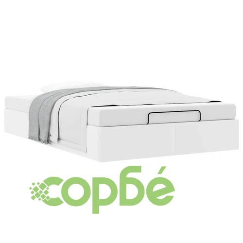 Рамка за легло с ракла 120x200 см, бяла, от изкуствена кожа, с хидравличен механизъм ➤ топ цена ➤ sorbe.bg