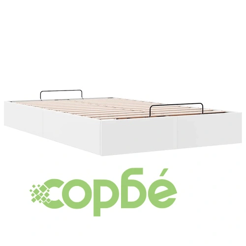 Рамка за легло с ракла 120x200 см, бяла, от изкуствена кожа, с хидравличен механизъм ➤ топ цена ➤ sorbe.bg