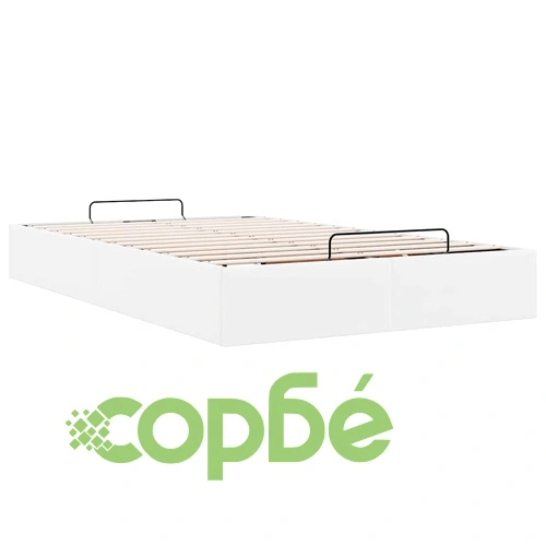 Рамка за легло с ракла 120x200 см, бяла, от изкуствена кожа, с хидравличен механизъм ➤ топ цена ➤ sorbe.bg