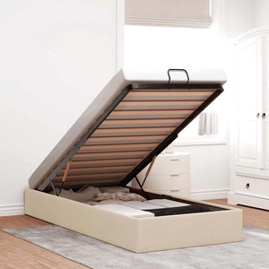 Османска рамка за легло с място за съхранение, кремава, 90x200 см, полиестерен плат