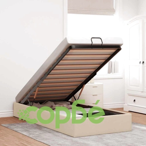 Османска рамка за легло с място за съхранение, кремава, 90x200 см, полиестерен плат ➤ топ цена ➤ sorbe.bg