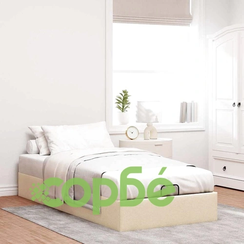Османска рамка за легло с място за съхранение, кремава, 90x200 см, полиестерен плат ➤ топ цена ➤ sorbe.bg