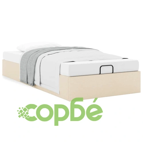 Османска рамка за легло с място за съхранение, кремава, 90x200 см, полиестерен плат ➤ топ цена ➤ sorbe.bg