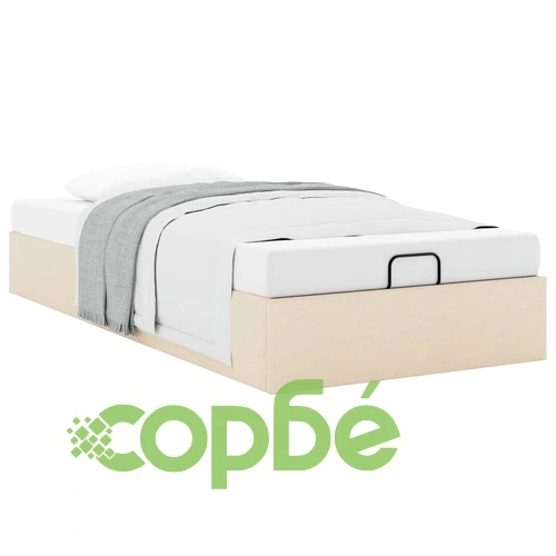 Османска рамка за легло с място за съхранение, кремава, 90x200 см, полиестерен плат ➤ топ цена ➤ sorbe.bg