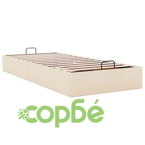 Османска рамка за легло с място за съхранение, кремава, 90x200 см, полиестерен плат ➤ топ цена ➤ sorbe.bg