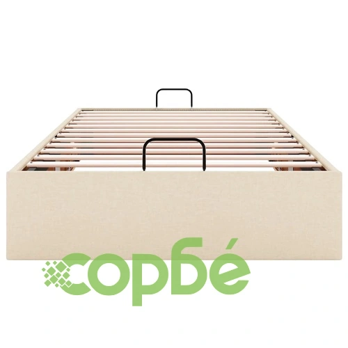 Османска рамка за легло с място за съхранение, кремава, 90x200 см, полиестерен плат ➤ топ цена ➤ sorbe.bg