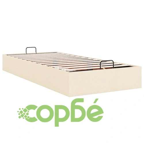 Османска рамка за легло с място за съхранение, кремава, 90x200 см, полиестерен плат ➤ топ цена ➤ sorbe.bg