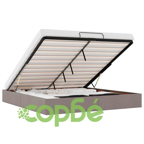 Рамка за легло Отоман с място за съхранение, таупе, 160x200 см, плат ➤ топ цена ➤ sorbe.bg