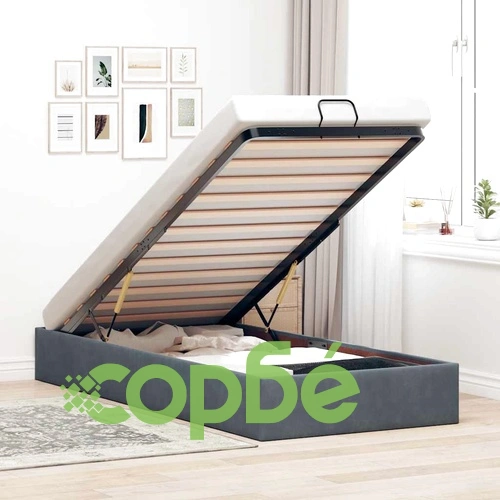 Рамка за легло с място за съхранение тъмносива 90x190 см кадифе ➤ топ цена ➤ sorbe.bg