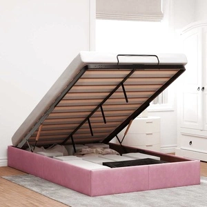 Розова кадифена рамка за легло с място за съхранение, 120x200 см, без матрак